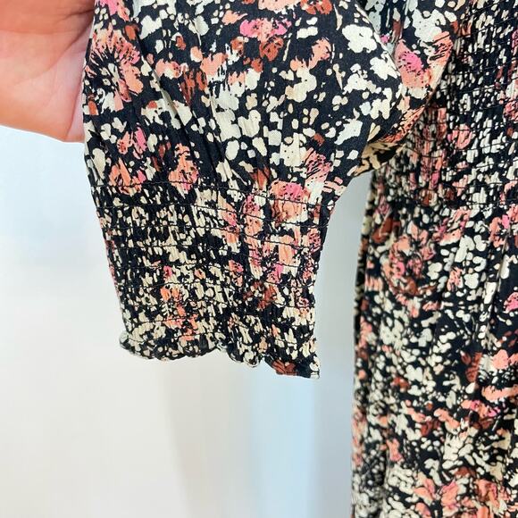FatFace Fern Shirred Black Floral Print Sz 14 Long Sleeve Spring Long Midi Dress - Picture 7 of 12
